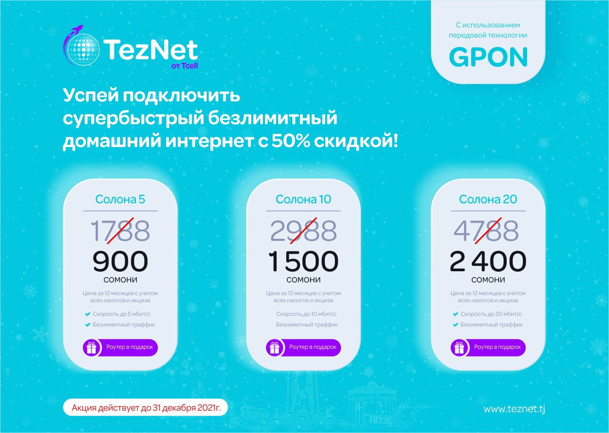 TezNet представляет годовые пакеты на 2022 год. 